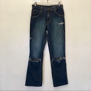 Vintage Wrangler Dark Wash High Rise distress Jean